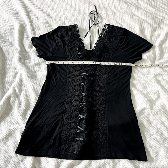 Black Shirt with Crochet Corset Tie Back - Picture 4 of 5